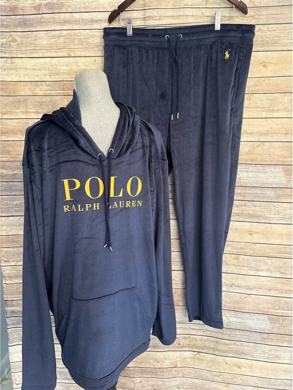 Polo Ralph Lauren Velour Hoodie Pullover Mens XL Navy Blue Sleepwear Unworn